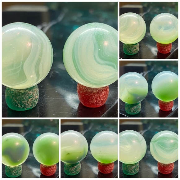 2 vintage tri lite light green & white phantom conqueror marbles - Picture 1 of 9